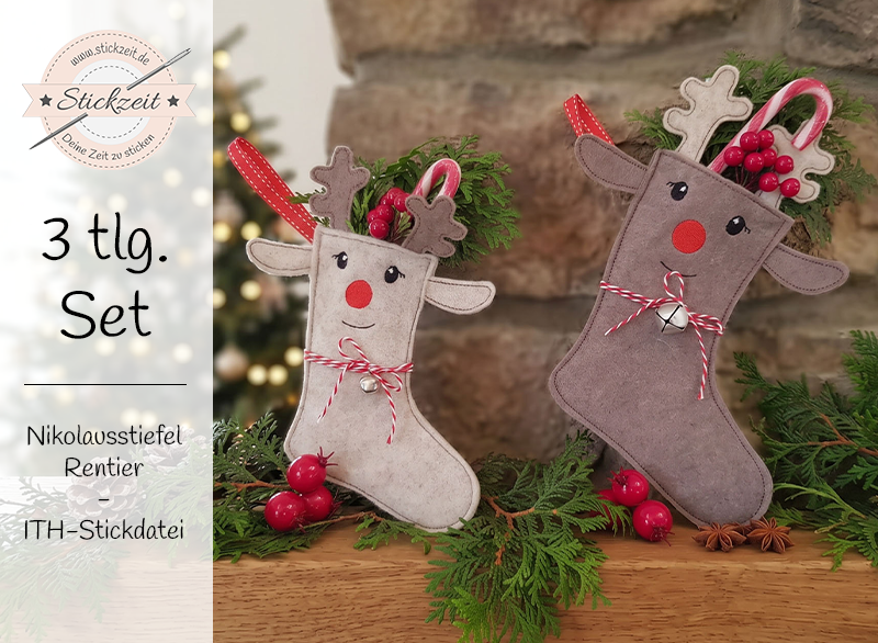 Nikolausstiefel Rentier - ITH-Stickdatei